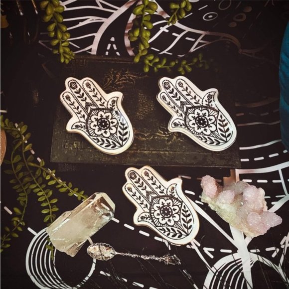 Greek Floral Boho Hamsa Jewelry Trinket Ring Dish Ceramic Holder Key Ashtray - Picture 3 of 6